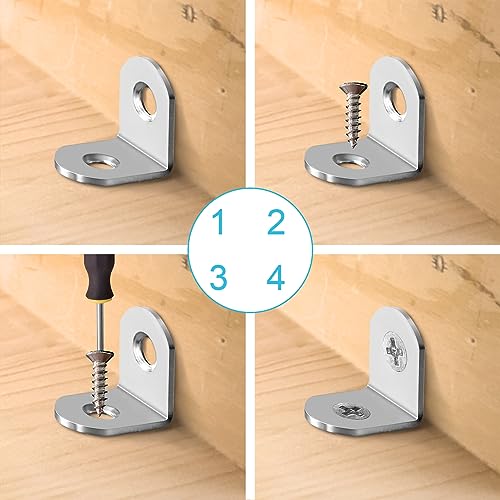 50 Pcs L Bracket Corner Brace MONKIPAER Metal Corner bracket 90 Degree Angle Stainless Steel Bracket with 100 Pcs Screws for securing wooden frames Monkipaer