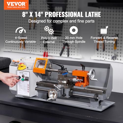 VEVOR Metal Lathe Machine, 7.87'' x 13.78'', Precision Benchtop Power Metal Lathe, 50-2500 RPM Continuously Variable Speed, 500W Brush Motor Metal