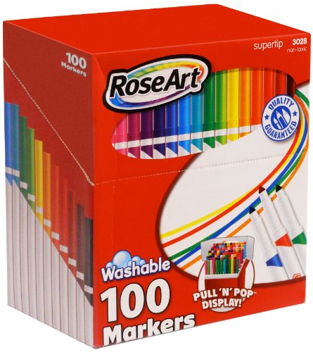 RoseArt SuperTip Washable Markers 100-Count Assorted Colors Packaging May Vary 3438VA-24 RoseArt
