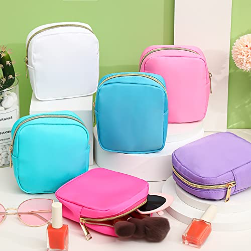 Remerry 6 Pcs Nylon Cosmetic Bag Travel Make up Pouch Toiletry Bag with Zipper Preppy Makeup Bag Waterproof Makeup Organizer Bag Set for Women Girls - WoodArtSupply