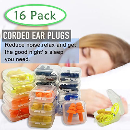 Ear Plugs for Sleeping,16 Pairs Noise Canceling Soft Reusable Silicone Earplugs Waterproof Noise Reduction Earplugs for Concert,Swimming,Study,Loud - WoodArtSupply