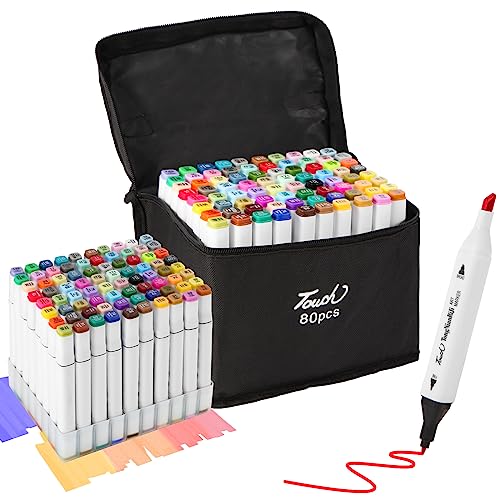 Hyrrt 80 Colors Dual Tips Alcohol Markers, Art Markers Pens with Pen Holder, Permanent Sketch Markers Set for Kids Adults Coloring,Painting, - WoodArtSupply