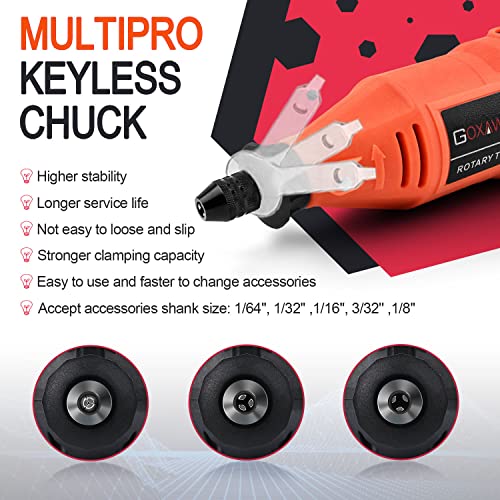 GOXAWEE Rotary Tool Kit with MultiPro Keyless Chuck and Flex Shaft - 140pcs Accessories Variable Speed Electric Drill Set for Handmade Crafting GOXAWEE
