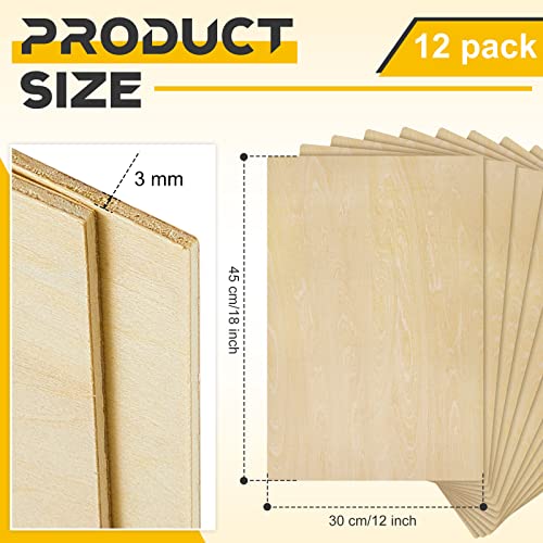 12 Pcs Basswood Sheets 3mm 1/8" x 12" x 18" Plywood Board Craft Wood Thin Wood Sheets for DIY Arts Crafts Woodworking Scroll Sawing Projects Painting Juexica