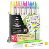 ARTEZA Gel Highlighters & Black Pens Set, Pack of 24 with Sharpener, Smudge-Free, Essential Office and School Writing Supplies, for Bibles, Books, ARTEZA