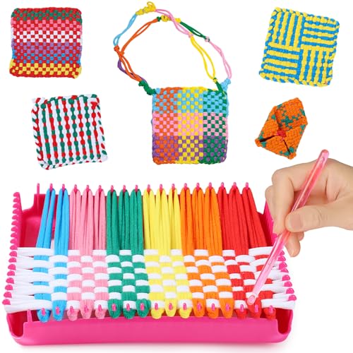 DIY Weaving Loom Craft Kit for Kids Adults - Easy Beginner Friendly - Rainbow Color Loops to Make 7 Potholders - Ideal Birthday Gift - WoodArtSupply