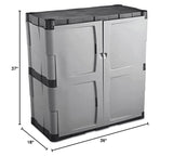 Rubbermaid Freestanding Storage Cabinet with Doors, 18"D x 36"W x 37"H, Medium, Gray/Black, Two-Shelf Lockable Cabinet for Indoor/Outdoor/Garage Rubbermaid