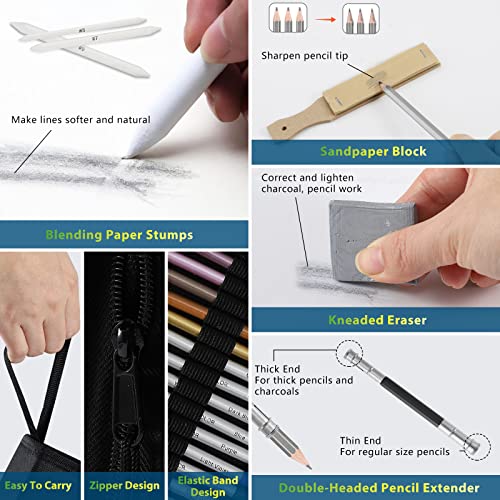 Vnzil 72 Pack Drawing Set Sketching Kit, Art Supplies for Artists, Beginners, Adults, Teens, Premium Art Kit with 50 Sheets Sketch Book, Colored, Vnzil