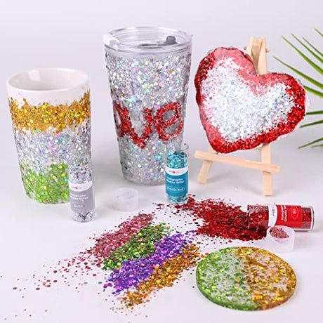 HTVRONT Holographic Chunky Glitter for Resin - 15 Colors Holographic, 150g/5.3oz Craft Glitter Set, Chunky Glitter for Tumblers, Craft, Body, Face, HTVRONT