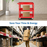 TUFFIOM 3 Tier Rolling Tool Cart, 330 Lbs Capacity, Red, 3 Shelves Steel Utility Cart for Garage, Workshop, Warehouse & Repair Shop TUFFIOM