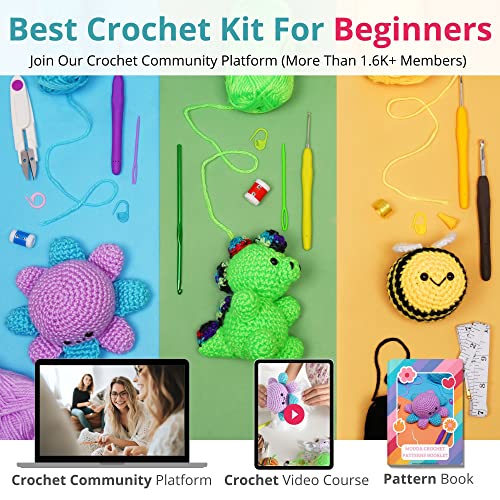 Modda Crochet Kit for Beginners with Video Course, Includes 20 Color of Yarns, Needles, Hooks, Accessories Kit, Canvas Tote Bag, Crochet Starter Kit