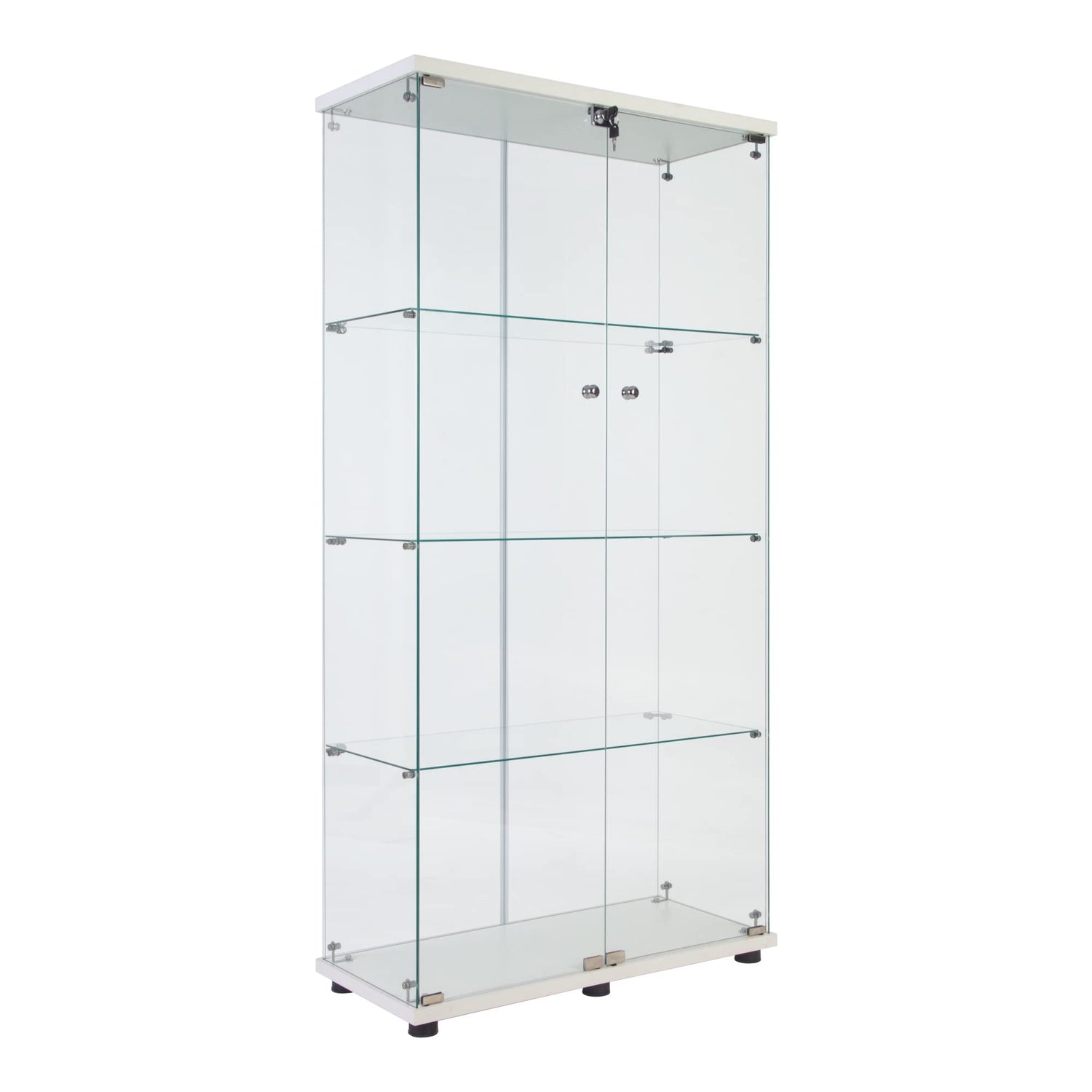 Nifoti 64.5" High 4-Shelf Double Door Glass Display Cabinet with Locks - Versatile Curio and Bookshelf for Living Room nifoti