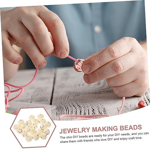 KALLORY 20pcs Doll Wooden Beads Wood Round Beads Wooden Balls Unfinished Wood Beads Jewelry Making Beads Smiling Face Bead Jewels Wooden Beads for KALLORY