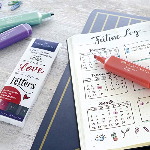 Faber-Castell Pitt Artist Pen Hand Lettering Set - 4 Modern Calligraphy and Lettering Markers In Assorted Nibs (Black and Red Colors)