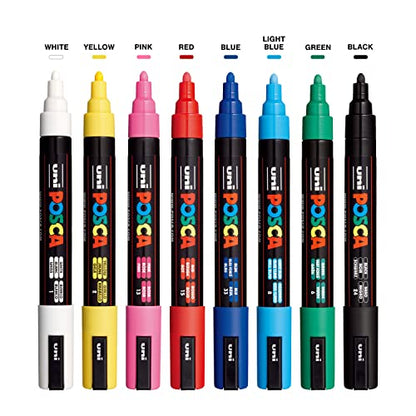 8 Posca Paint Markers, 5M Medium Markers with Reversible Tips, Marker Set of Acrylic Paint Pens | Posca Pens for Art Supplies, Fabric Paint, Fabric