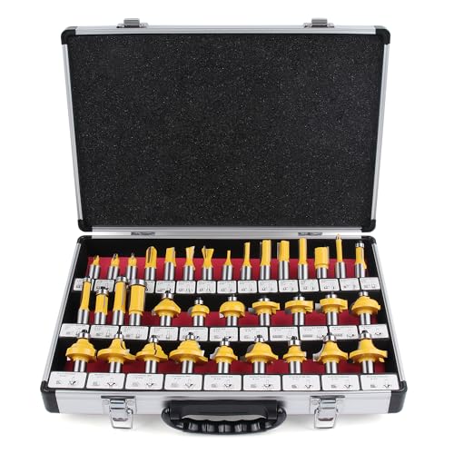 Newdeli 35 Pcs Tungsten Carbide Tipped Router Bit Set 1/2 Inch Shank for Woodworking Beginners and Commercial Users with Aluminum Alloy Storage Box Newdeli