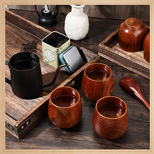 Gerrii 10 Pieces Wooden Tea Cup Wooden Coffee Mug Water Japanese Tea Cup Solid Wood Drinking Cup Teacup Glass for Wine, Beer, Milk, Hot Drinks, 6 oz Gerrii