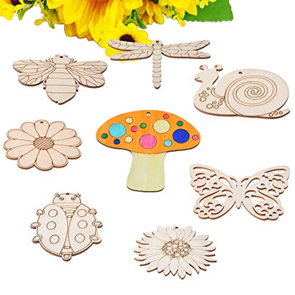 48PCS Unfinished Wood Insect Cutouts with Sling Hole,Butterfly Wooden Blank Paint Crafts for Kids Painting DIY Crafts Home Decoration Craft Project