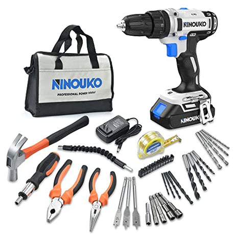 NINOUKO Cordless Power Drill, 20V Electric Impact Drill Driver Set with Battery and Fast Charger, 2 Variable Speed, 23+1+1 Torque Setting, MAX 300 NINOUKO
