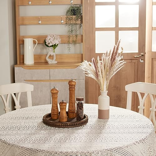 SimpleArt Wooden Decorative Tray, Coffee Table Tray with Wood Beaded Farmhouse Round Serving Tray for Rustic Home Decor,Tray for Kitchen Countertop SimpleArt