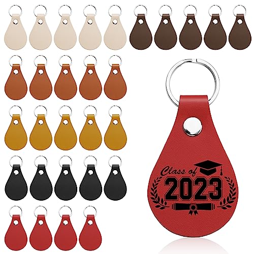 SAVITA 30 Pcs Leather Key Chain Kit, Leather Key Fob Kit Leather Keychain with Key Rings and Rivets PU Leather Keychain Blank for DIY Craft Laser SAVITA