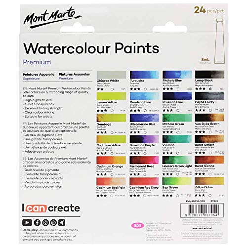 Mont Marte Watercolor Paint Set 24 Colours 8ml, Aluminium Watercolor Tube Set, Perfect for Paper - WoodArtSupply