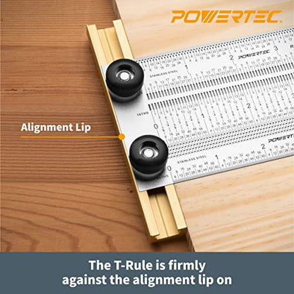 POWERTEC 6'' Precision Marking T-Square, T Rule w/Pencil for Measuring, Scribing, Setting Up Bits Height, Stainless Steel Woodworking & Crafting - WoodArtSupply