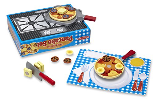 Melissa & Doug Flip and Serve Pancake Set (19 pcs) - Wooden Breakfast Play Food,Brown Melissa & Doug