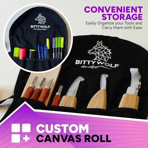 BittyWolf Wood Carving Kit 22 Pieces,Whittling Kit for Adults and Teens, Knife Set for Woodworking with Cut Resistant Gloves, Wooden Blocks, Knife BittyWolf