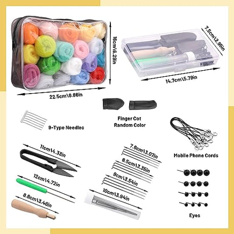 45 Colors Needle Felting Kits for Beginners, Needle Felting Supplies Kits with Tools, Felt Starter Kits with Felting Needles, Storage Bag Needle SOCNITC