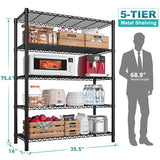 REIBII Storage Shelves with Wheels, Wire Shelving Unit with Wheels, 75.6"H Heavy Duty Shelving, Metal Shelves for Storage, Pantry Shelves for REIBII