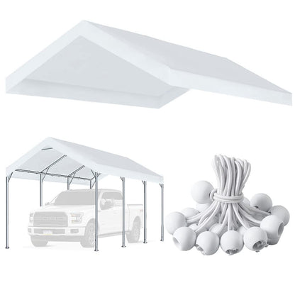 12'x20' Upgraded Carport Replacement Top Canopy Cover for Car Garage Shelter Tent Party Tent with Ball Bungees White (Only Top Cover, Frame is not - WoodArtSupply