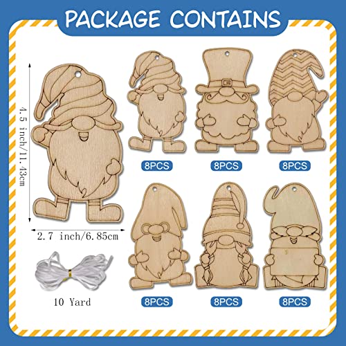 48 Sets Unfinished Gnome Wooden Ornament Crafts Hanging Gnome Cutout Slices Decorations Blank Wooden DIY Craft Kits Painting for All Festival Generic