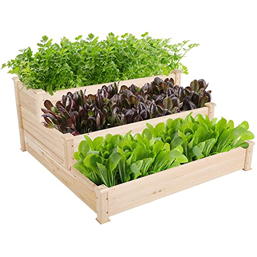 Topeakmart 3 Tier Raised Garden Bed Wood Garden Box Wooden Vegetables/Flower/Herb Elevated Garden Planter Boxes Outdoor, Wood