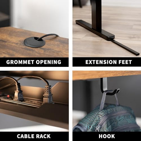 VIVO Electric Height Adjustable L-Shaped 47 x 47 inch Standing Desk, Rustic Vintage Brown Corner Table Top, Black Frame, Stand Up Workstation, VIVO