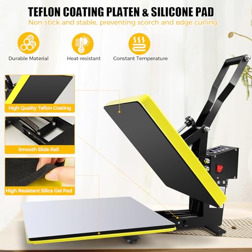 Whubefy Heat Press 15x15 Slide Out, Clamshell Heat Press Machine for T-Shirts, Bags, Mouse Pads & More, Dual-Tube Fast Heating, Digital Industrial Whubefy
