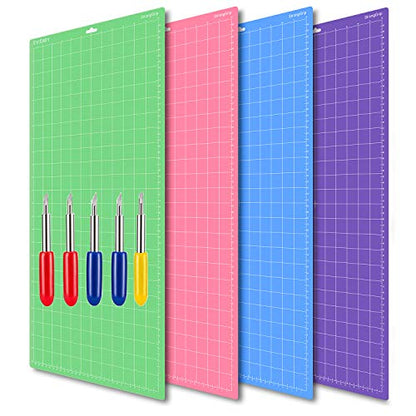 EVISWIY 4PCS 12x24 Mats for Cricut Maker 3/Maker Explore Air 2/Air/One with 5 PCS Blades StandardGrip/LightGrip/StrongGrip/FrabricGrip Multiple Green - WoodArtSupply