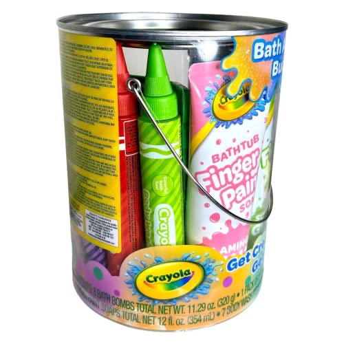 Crayola Bathtime Activity Bucket Kid's Bundle, 30-Piece Set with Bath Bombs, Colorful Finger Paint Soap Tubes, Body Wash Pens, Bath Drops, Palette, Crayola