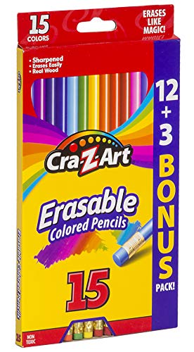 Cra-Z-Art Erasable Colored Pencils, 15 Assorted Lead/Barrel Colors, 15/Set Cra-Z-Art