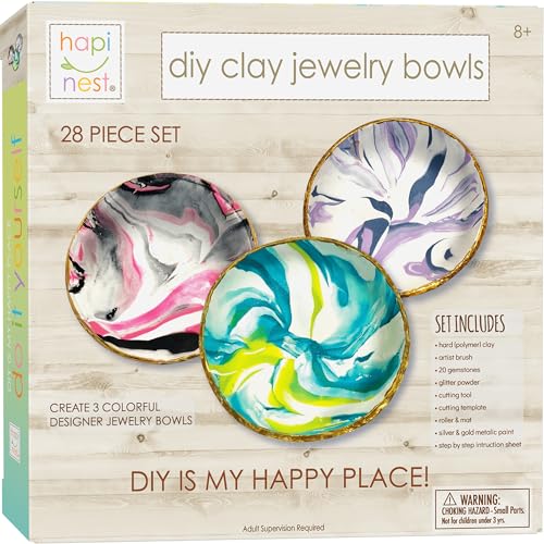 Hapinest DIY Clay Jewelry Dish Arts and Crafts Kit Gifts for Girls Kids Ages 8 9 10 11 12 Years Old - WoodArtSupply