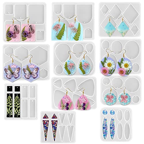 RESINWORLD Earrings Molds with Varieties of Shapes and Sizes, Stud Dangle Drop Earrings Resin Molds with Hole, Arch/Oval/Hexagon Silicone Molds for ResinWorld