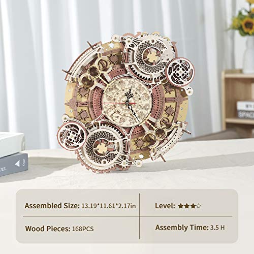 ROKR 3D Wooden Puzzles for Adults Mechanical Clock Kits-Zodiac Clock, DIY Clock Model Building Kits Brain Teaser Puzzles, DIY Crafts/Hobbies/Gifts