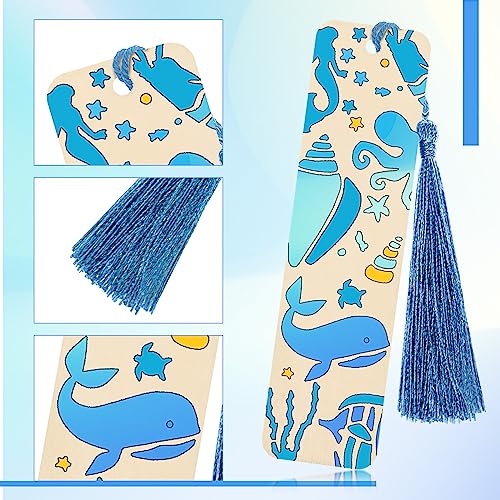 92 Pieces Unfinished Wood Bookmark with Colorful Tassels DIY Templates Blank Bookmarks Ornament Wooden Bookmarks DIY Bookmarks for Kids DIY Crafts TaoBary