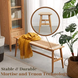 Hymus 32" L 100% FAS Oak Wooden Bench Indoor - Solid Wood Rope Woven Entryway Bench, Dining Bench, Boho Furniture for Entryway, Dining Room, Bedroom, Hymus