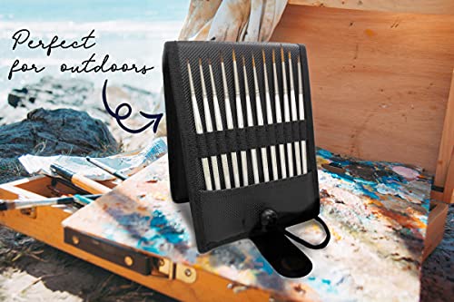 MyArtscape Miniature Paint Brushes with Holder, Set of 12 for Detail & Fine Point Painting - use with Acrylic, Watercolor, Oil, Gouache - for - WoodArtSupply