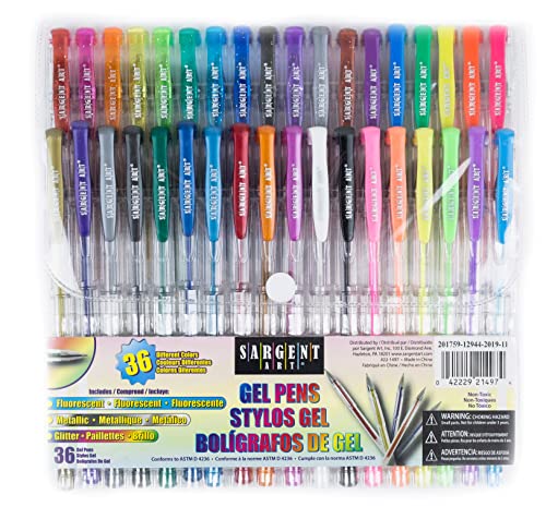 Sargent Art® Gel Pens, Assorted Colors - 36 per Pack, Model:22-1497 - WoodArtSupply