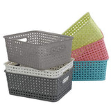 Rinboat Mixed Color Rectangle Storage Baskets, Plastic Weave Shelf Baskets, 6 Packs Rinboat