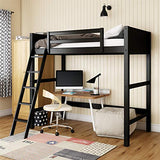 DHP Moon Bay Black Wooden Loft Bed for Kids - Twin Size with Ladder and Guardrails DHP