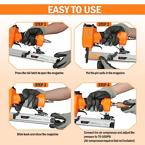 P625 23 Gauge Pneumatic Pin Nailer Accepts 3/8" to 1" Pin Nails, Headless Pinner/Pin Nail Gun for Cabinet, Windows, Doors, and Woodworking KIMSING