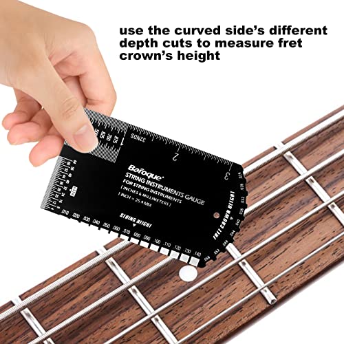 String Action Gauge Ruler, Guitar Set Up Gauge,Multifunctional Guitar Fret Rocker Luthier Tool with Thick Leather Case,Precise Etched, Polished Edge Fematin